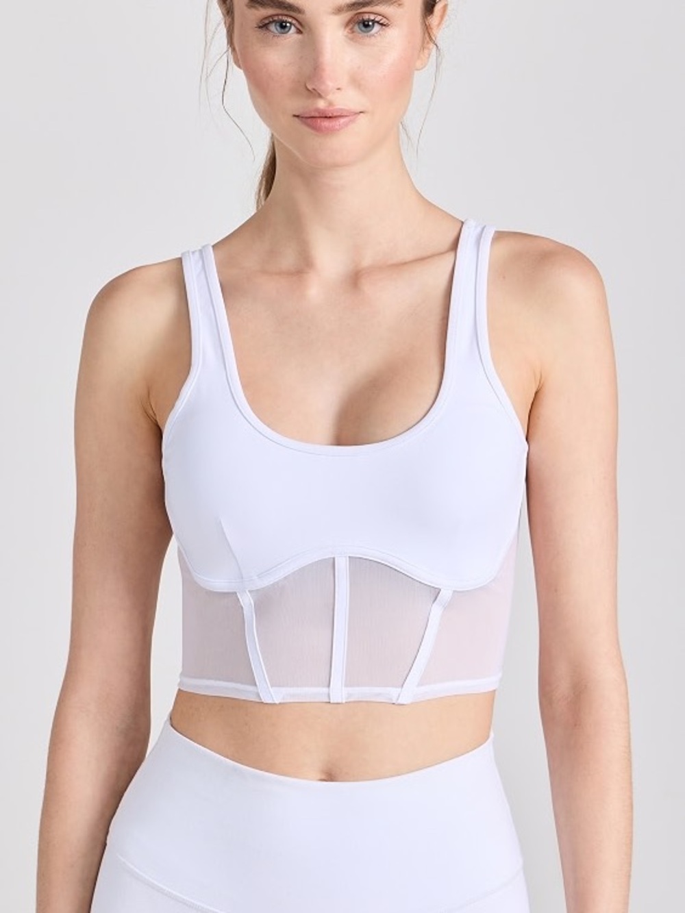 ALO Yoga White Airbrush Mesh Corset Tank Large